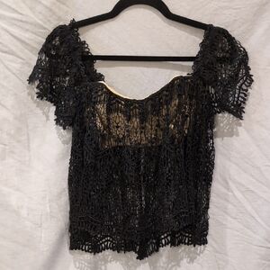 Elegant Black Lace Women's Top